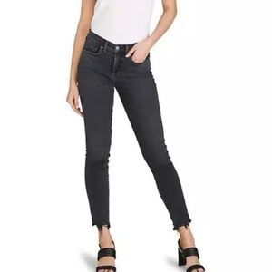 Veronica Beard Emma Mid-rise Skinny Jeans Washed Onyx Black Raw Hem stretch 29